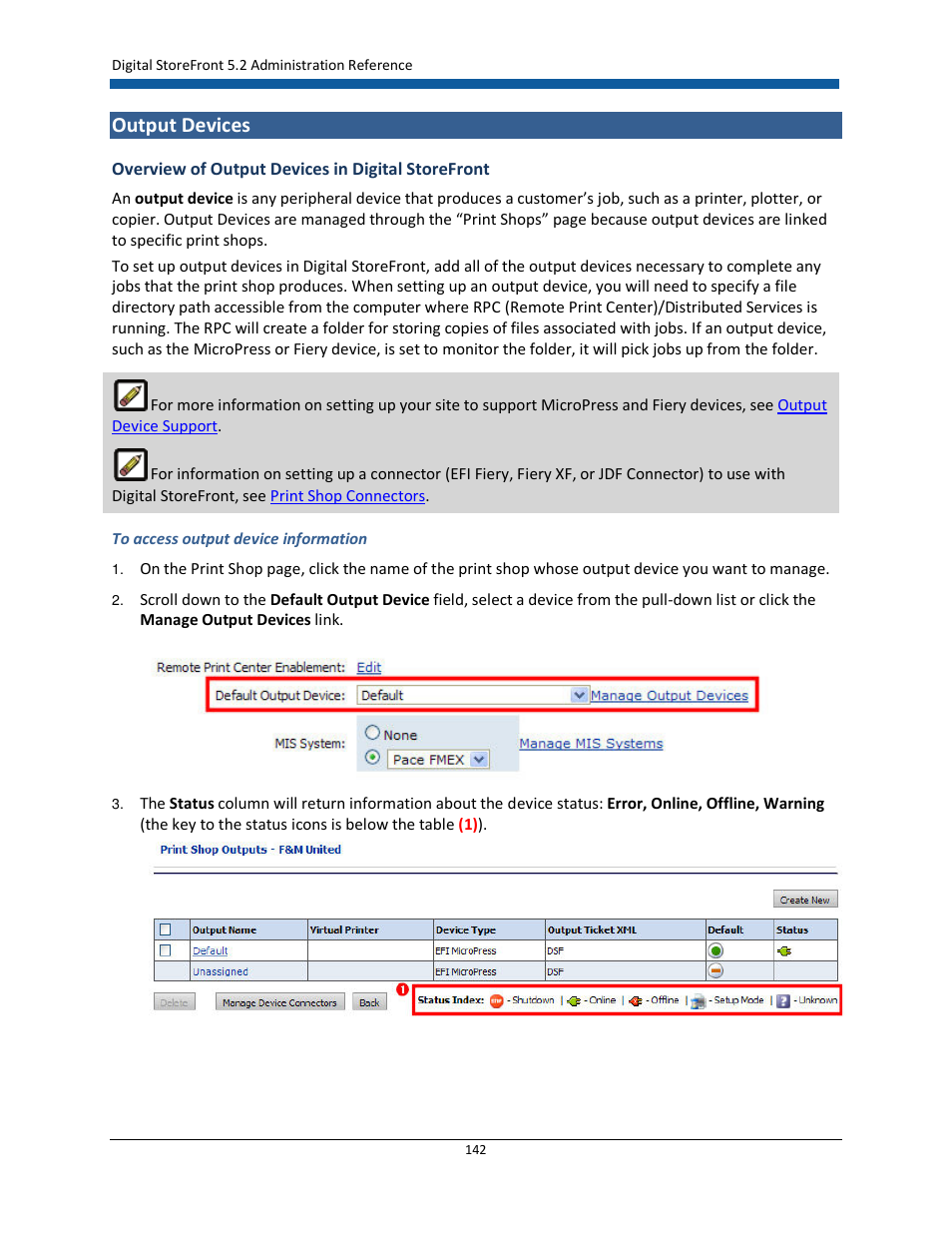 Output devices | Konica Minolta Digital StoreFront User Manual | Page 142 / 532