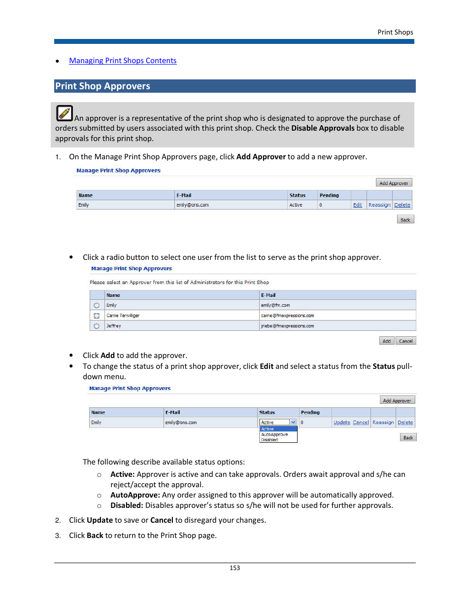 Print shop approvers | Konica Minolta Digital StoreFront User Manual | Page 153 / 532