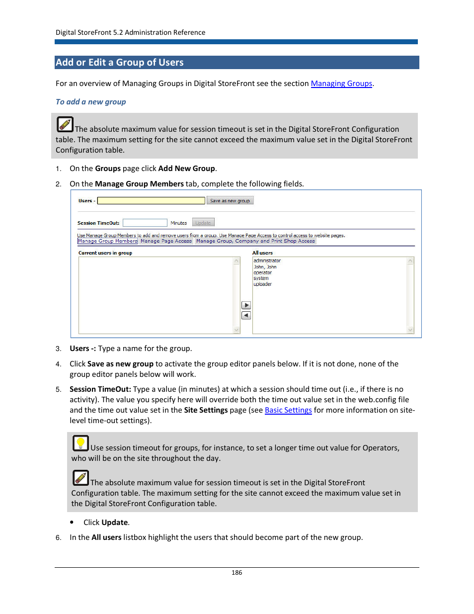 Add or edit a group of users | Konica Minolta Digital StoreFront User Manual | Page 186 / 532
