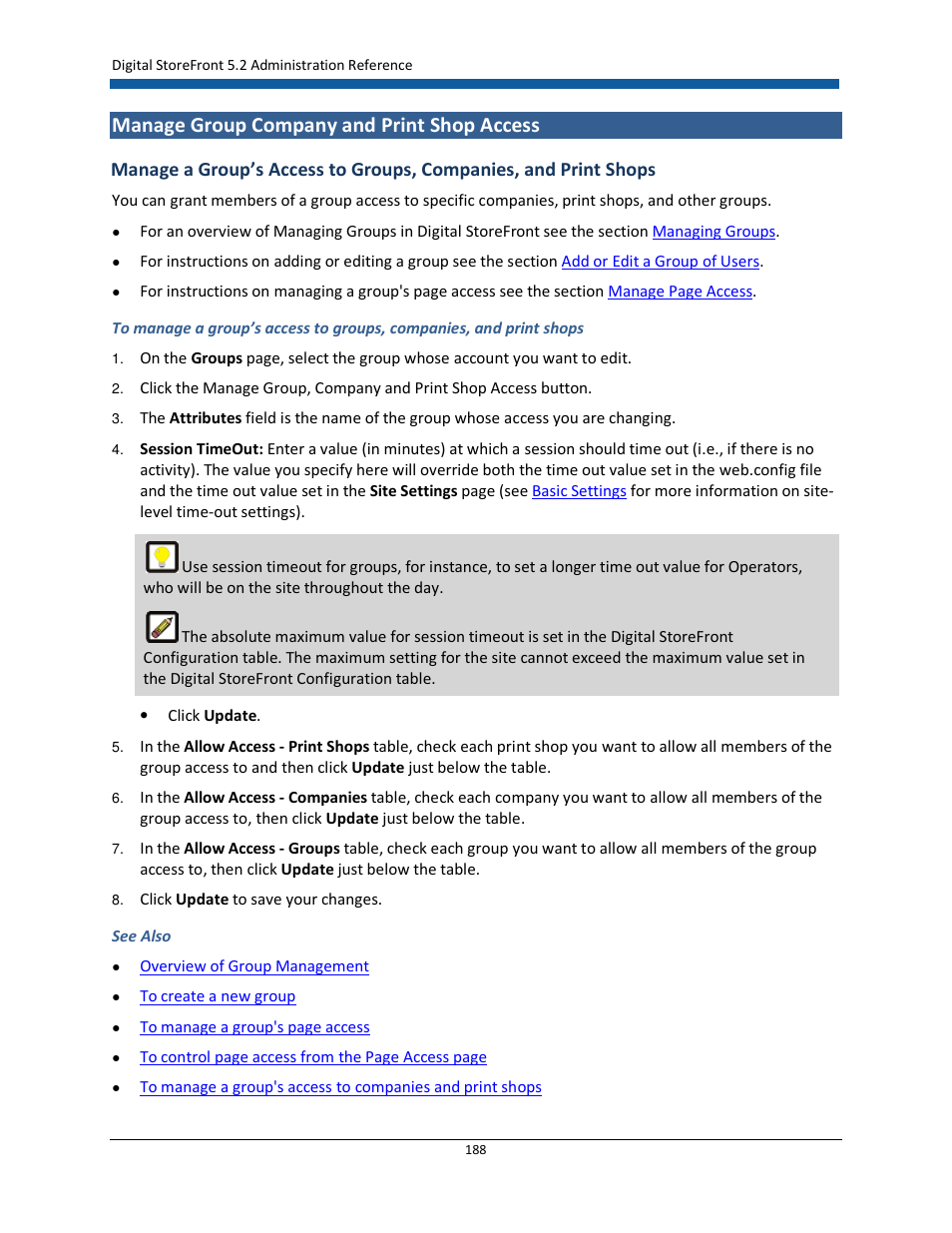 Manage group company and print shop access | Konica Minolta Digital StoreFront User Manual | Page 188 / 532