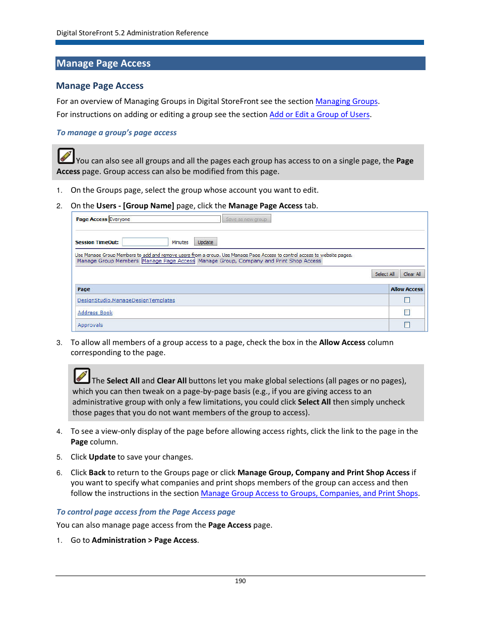 Manage page access | Konica Minolta Digital StoreFront User Manual | Page 190 / 532