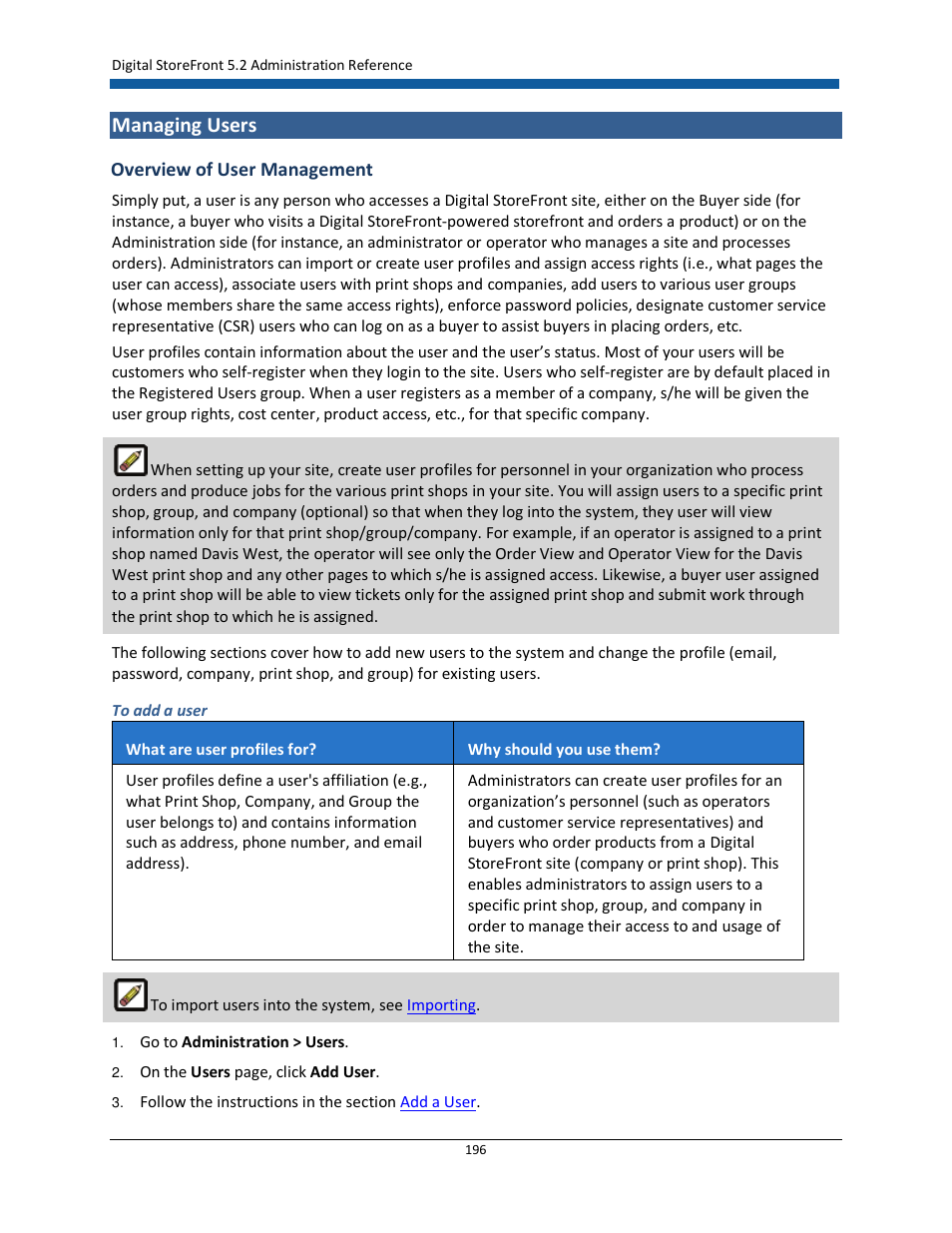 Managing users | Konica Minolta Digital StoreFront User Manual | Page 196 / 532