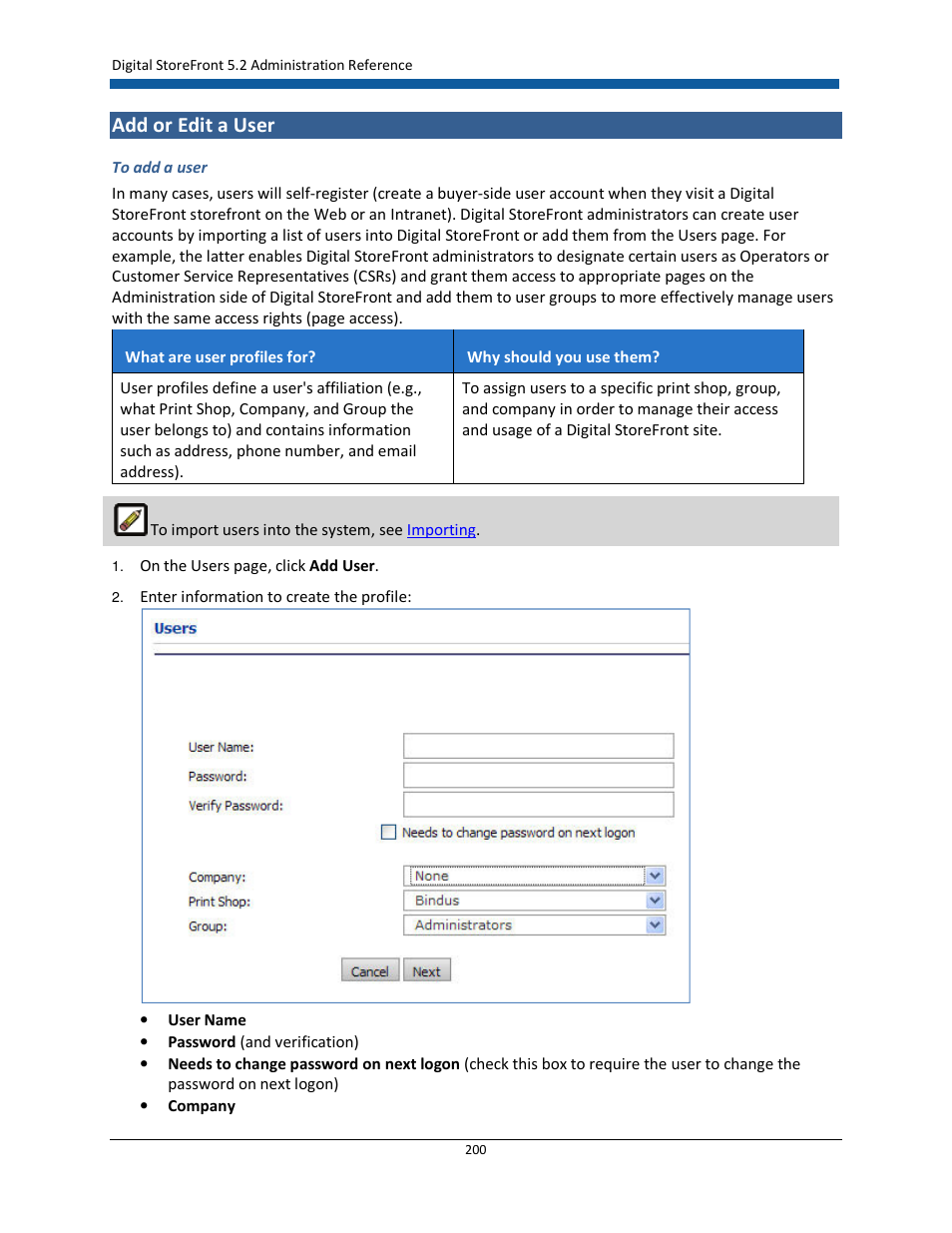 Add or edit a user | Konica Minolta Digital StoreFront User Manual | Page 200 / 532