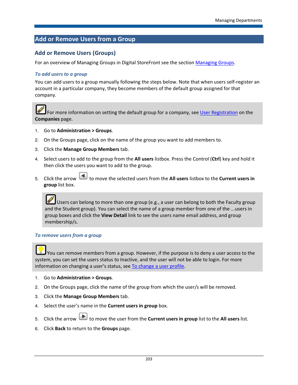 Add or remove users from a group, Add or remove users (groups) | Konica Minolta Digital StoreFront User Manual | Page 203 / 532