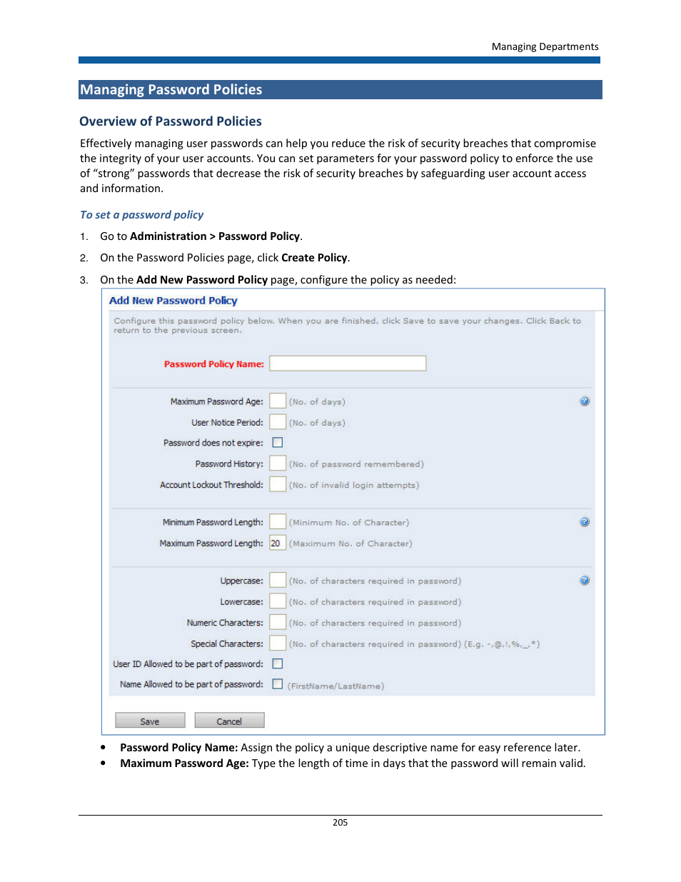 Managing password policies | Konica Minolta Digital StoreFront User Manual | Page 205 / 532