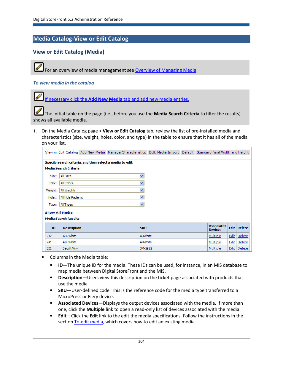 Media catalog-view or edit catalog | Konica Minolta Digital StoreFront User Manual | Page 304 / 532