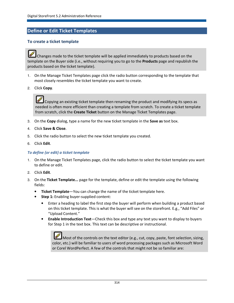 Define or edit ticket templates | Konica Minolta Digital StoreFront User Manual | Page 314 / 532