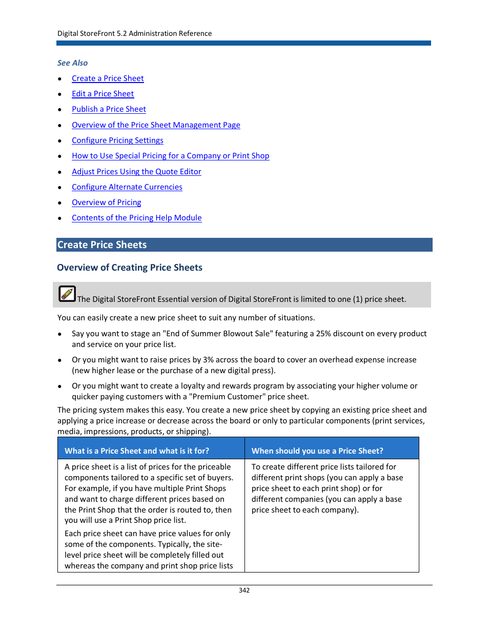 Create price sheets, Overview of creating price sheets | Konica Minolta Digital StoreFront User Manual | Page 342 / 532