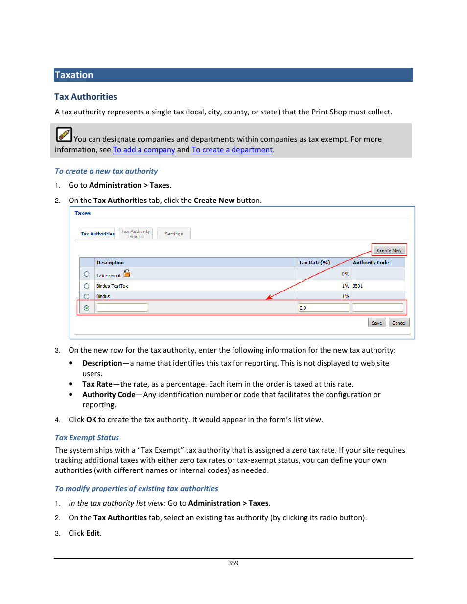 Taxation, Tax authorities | Konica Minolta Digital StoreFront User Manual | Page 359 / 532