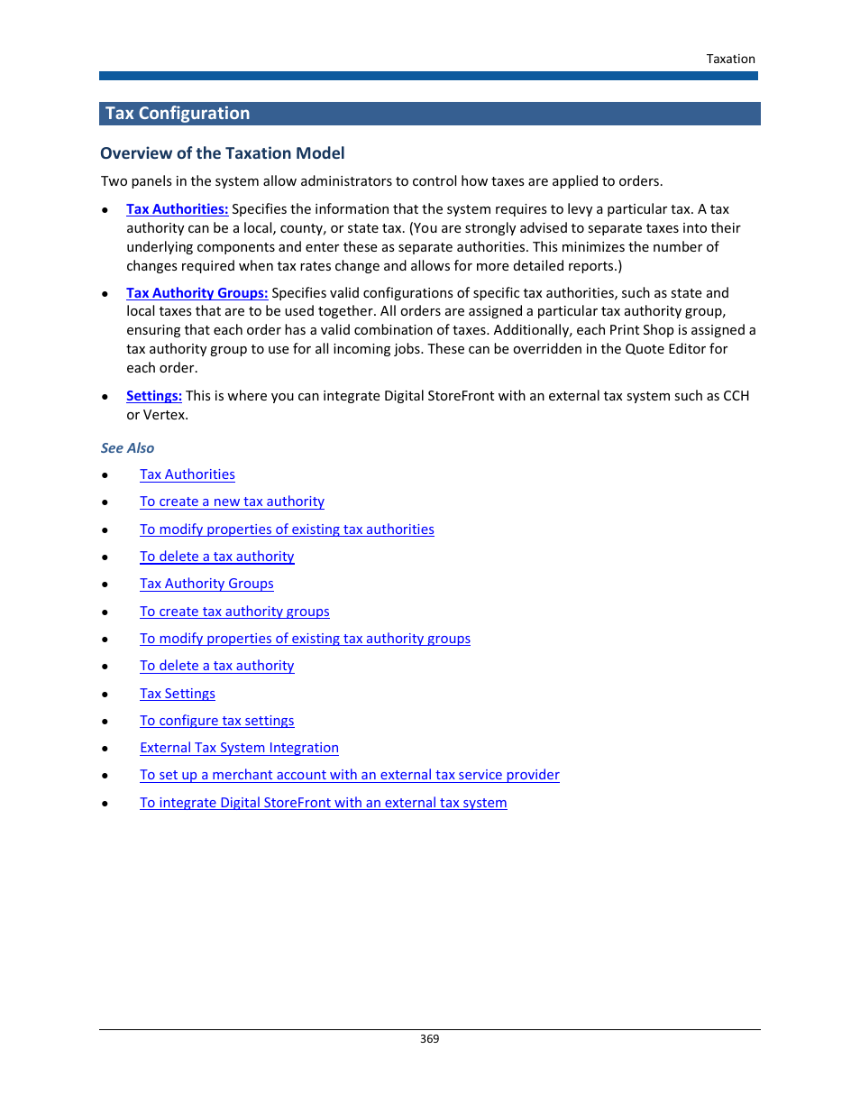 Tax configuration, Overview of the taxation model | Konica Minolta Digital StoreFront User Manual | Page 369 / 532