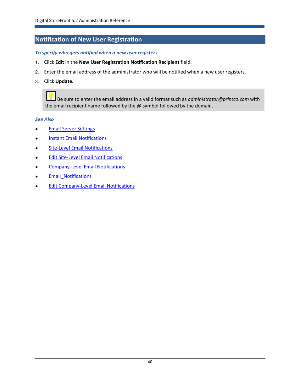 Notification of new user registration | Konica Minolta Digital StoreFront User Manual | Page 40 / 532