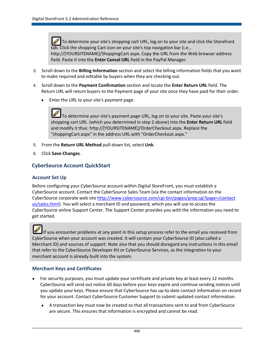 Cybersource account quickstart | Konica Minolta Digital StoreFront User Manual | Page 406 / 532