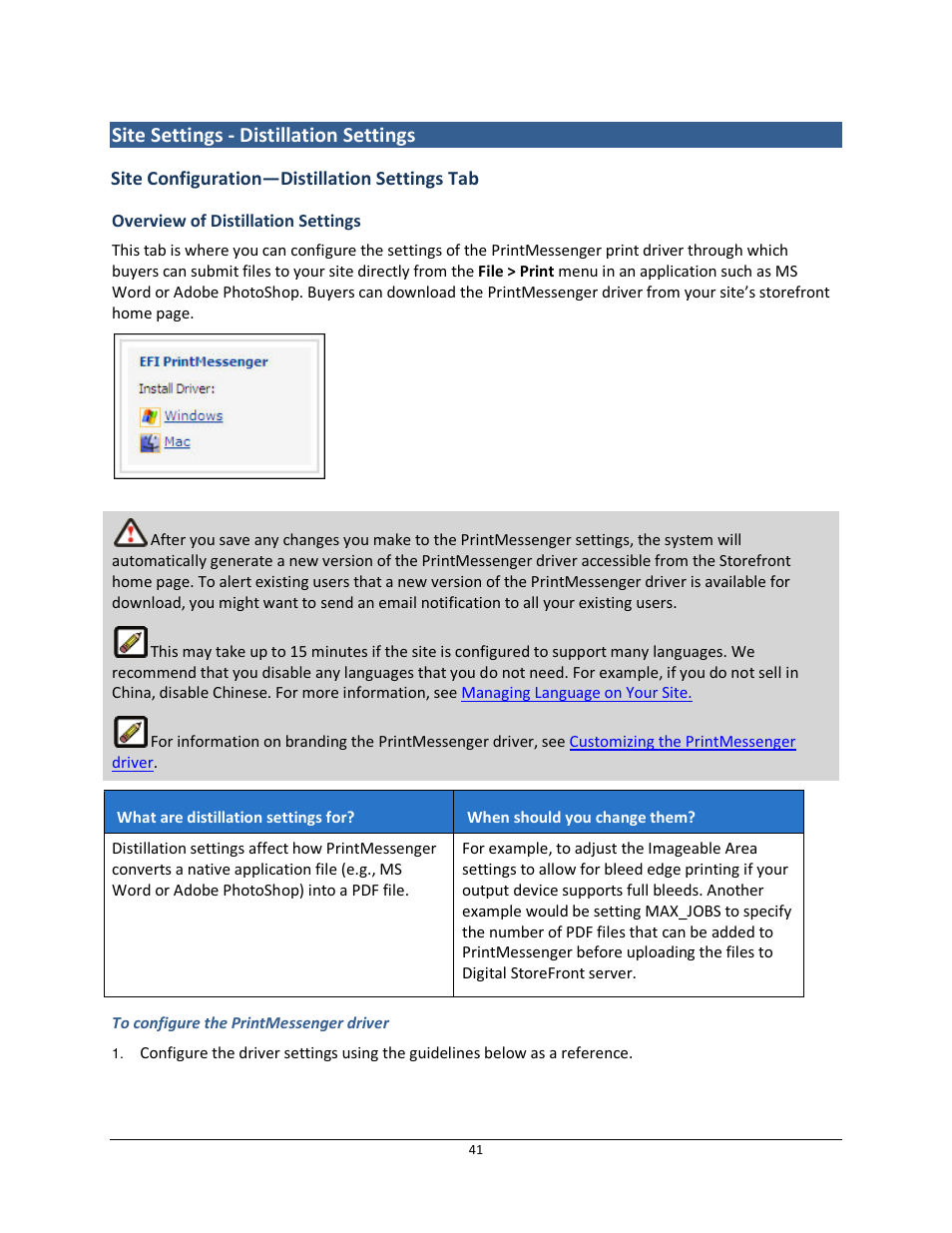 Site settings - distillation settings | Konica Minolta Digital StoreFront User Manual | Page 41 / 532