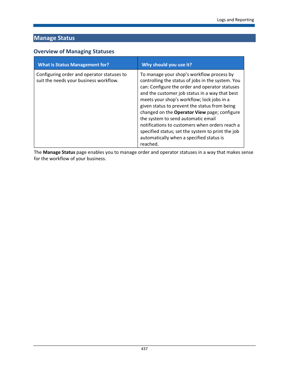 Manage status | Konica Minolta Digital StoreFront User Manual | Page 437 / 532