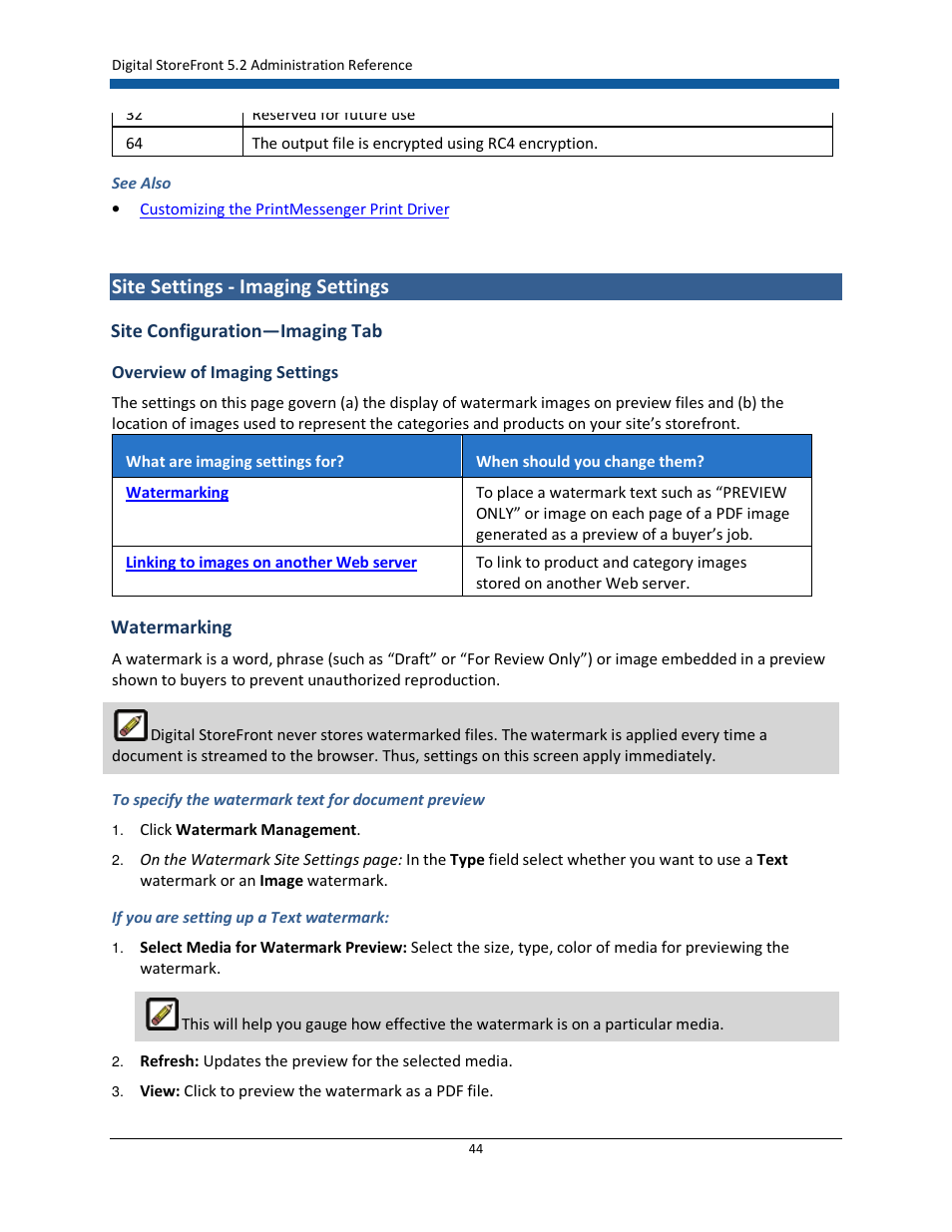 Site settings - imaging settings | Konica Minolta Digital StoreFront User Manual | Page 44 / 532