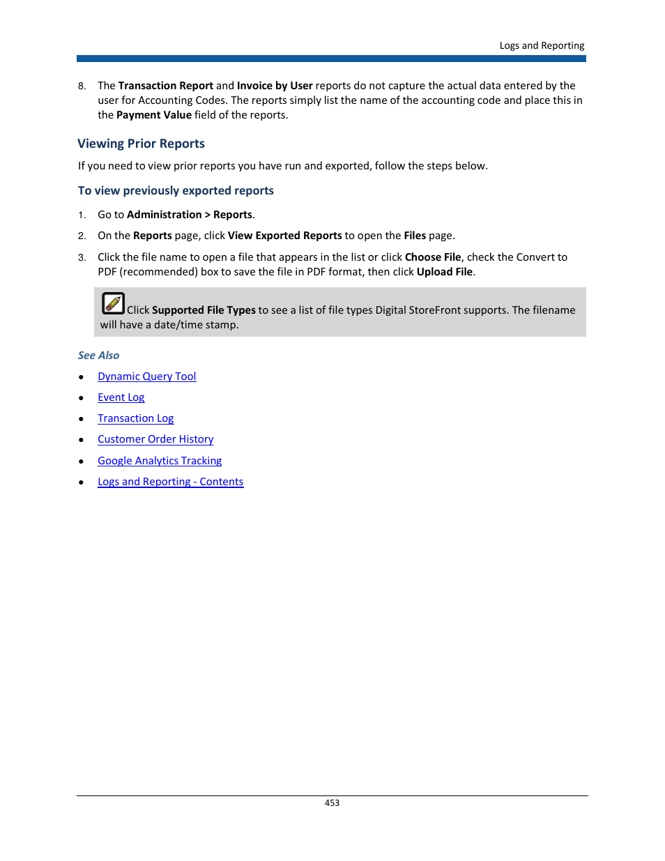 Viewing prior reports | Konica Minolta Digital StoreFront User Manual | Page 453 / 532