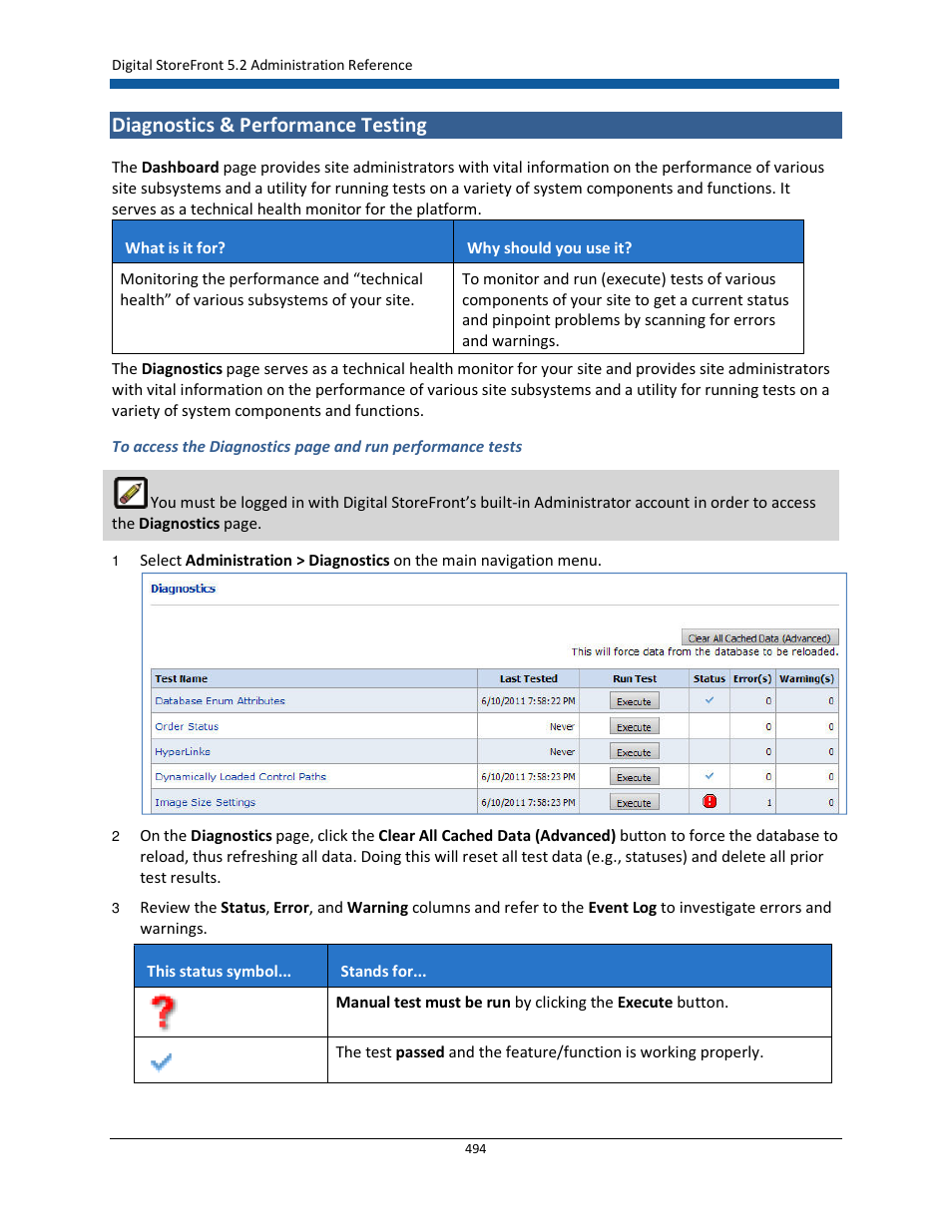 Diagnostics & performance testing | Konica Minolta Digital StoreFront User Manual | Page 494 / 532