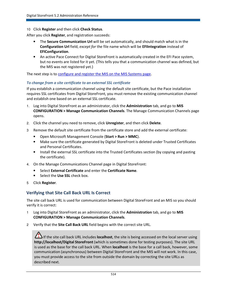 Verifying that site call back url is correct | Konica Minolta Digital StoreFront User Manual | Page 514 / 532