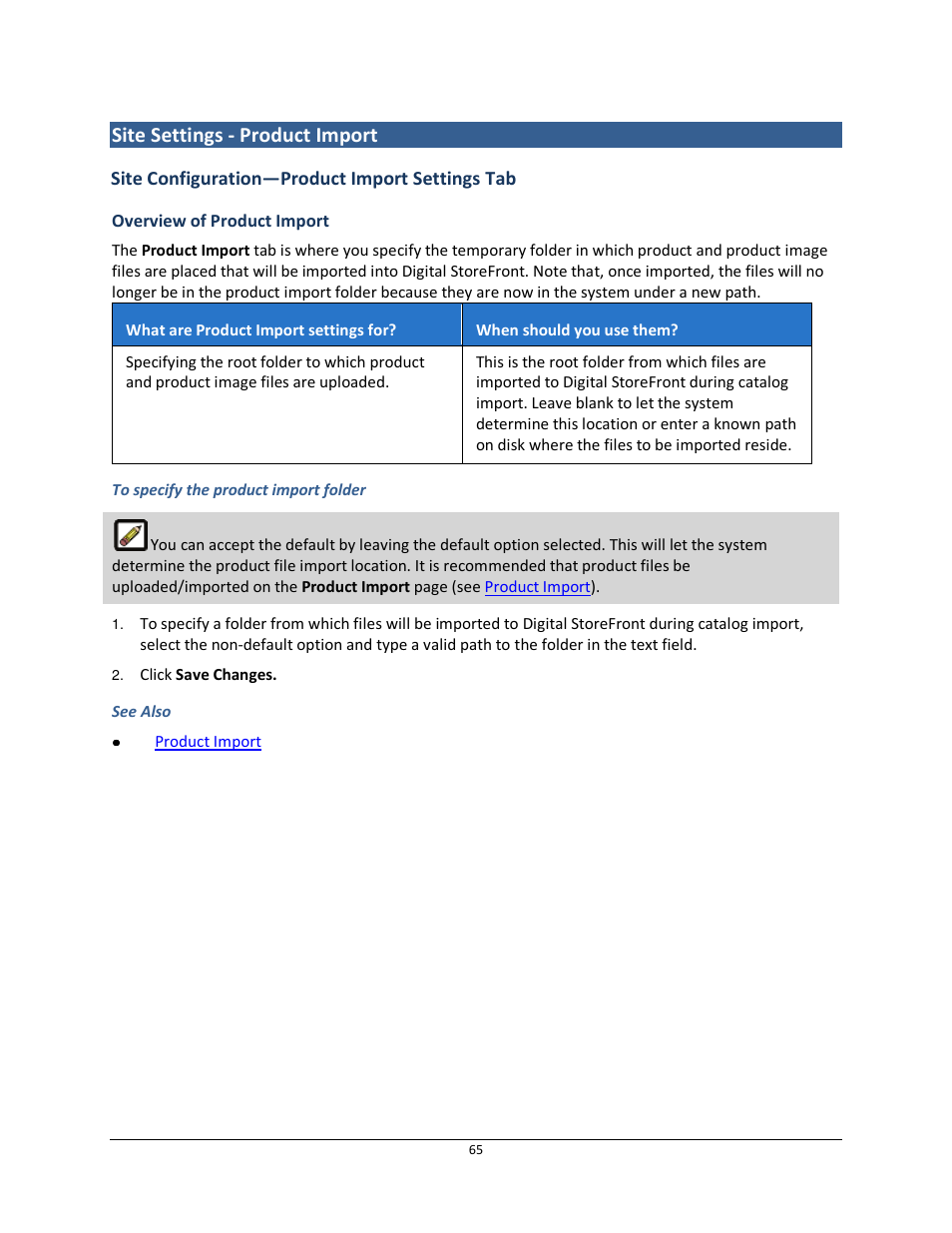 Site settings - product import, Site configuration—product import settings tab | Konica Minolta Digital StoreFront User Manual | Page 65 / 532