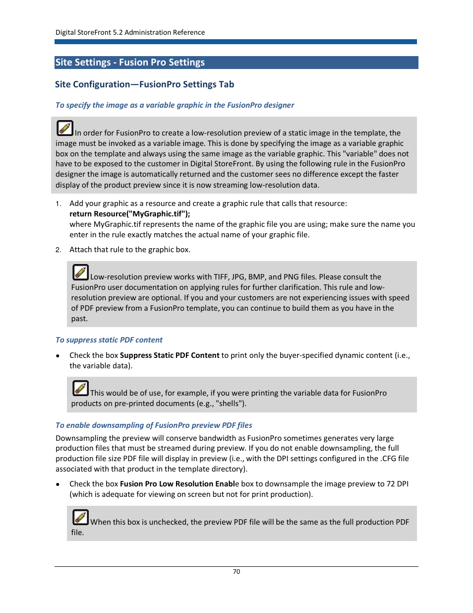 Site settings - fusion pro settings | Konica Minolta Digital StoreFront User Manual | Page 70 / 532