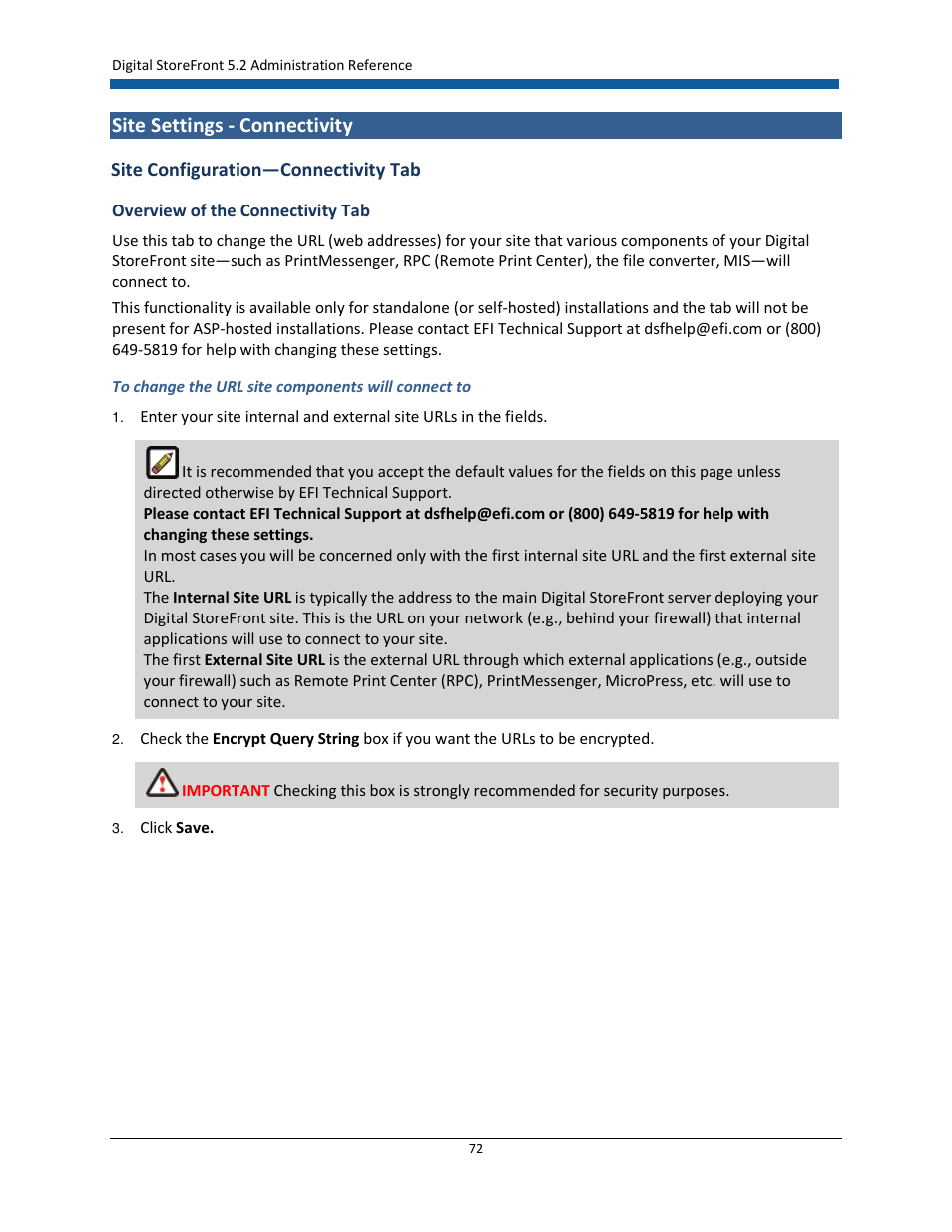 Site settings - connectivity | Konica Minolta Digital StoreFront User Manual | Page 72 / 532