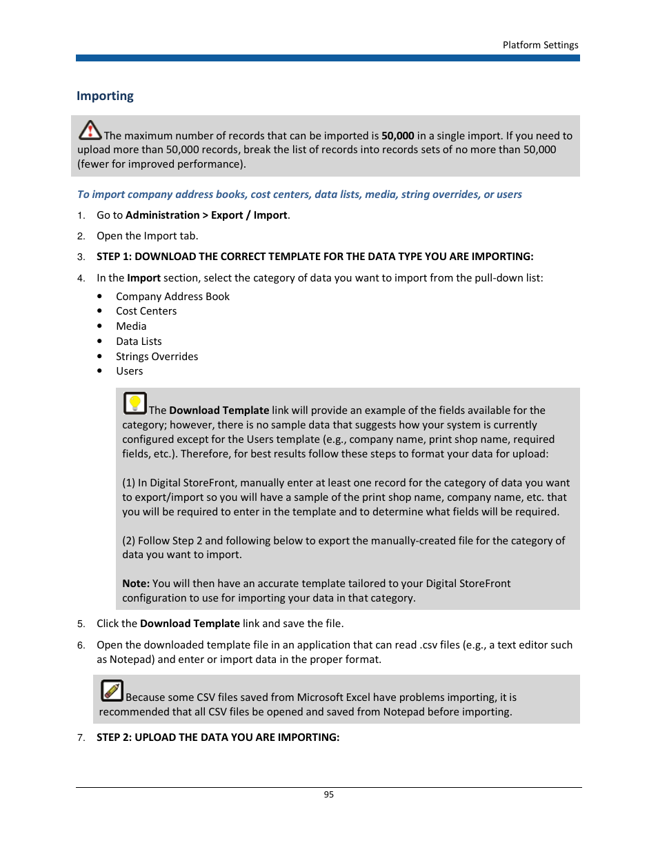 Importing | Konica Minolta Digital StoreFront User Manual | Page 95 / 532