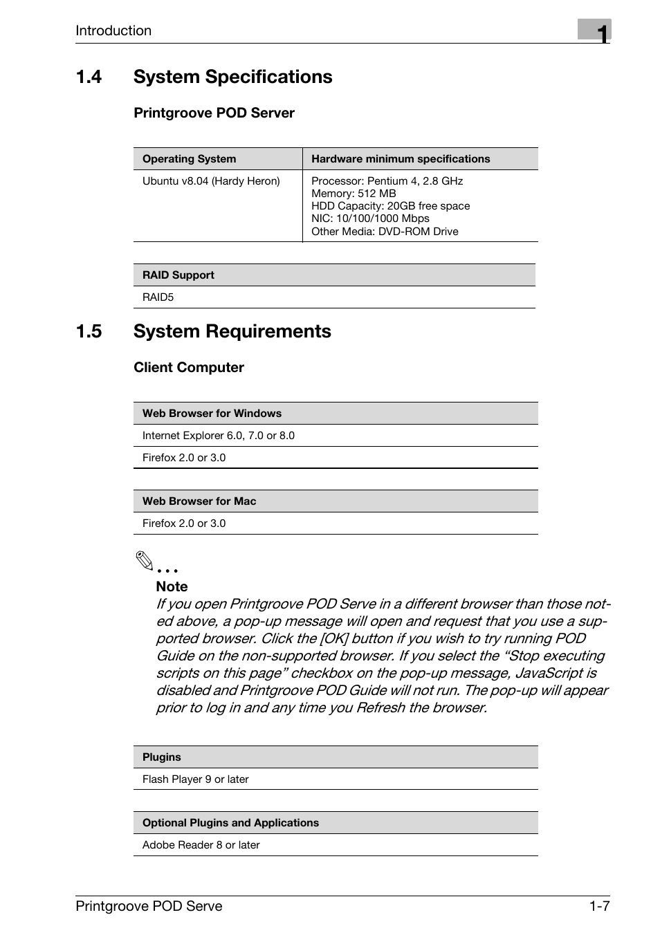 4 system specifications, 5 system requirements, System specifications -7 | System requirements -7 | Konica Minolta Printgroove User Manual | Page 10 / 127