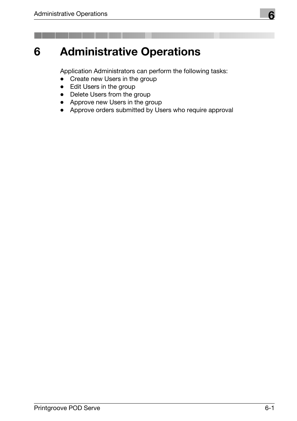 6 administrative operations, Administrative operations, 6administrative operations | Konica Minolta Printgroove User Manual | Page 100 / 127
