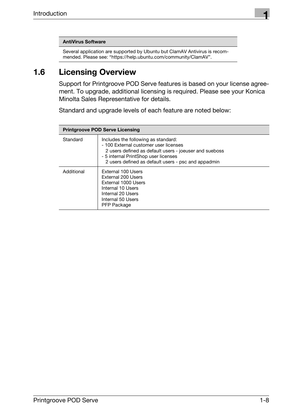 6 licensing overview, Licensing overview -8 | Konica Minolta Printgroove User Manual | Page 11 / 127