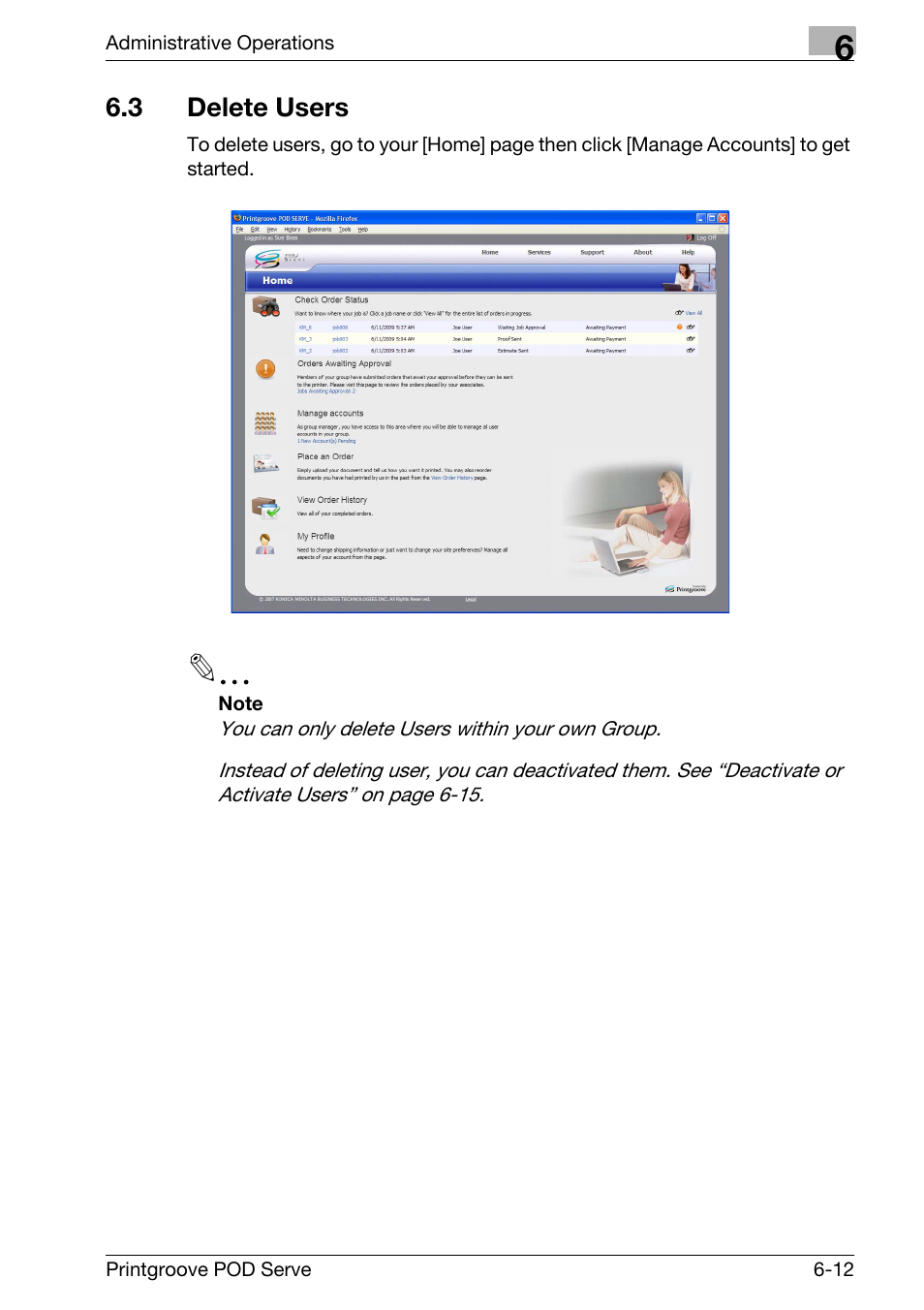 3 delete users, Delete users -12 | Konica Minolta Printgroove User Manual | Page 111 / 127