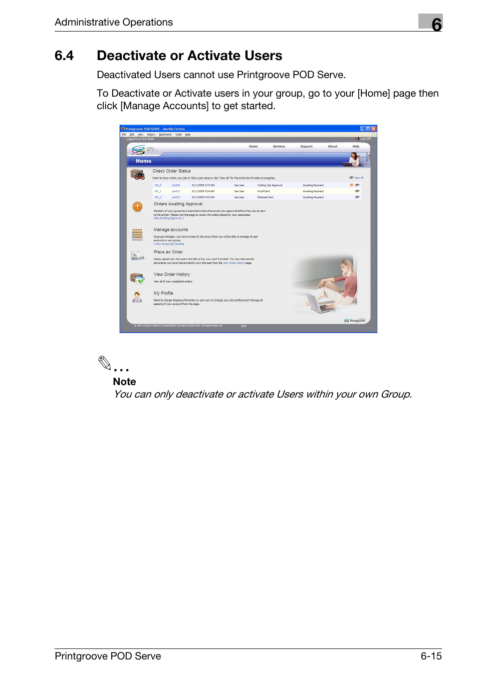 4 deactivate or activate users, Deactivate or activate users -15 | Konica Minolta Printgroove User Manual | Page 114 / 127