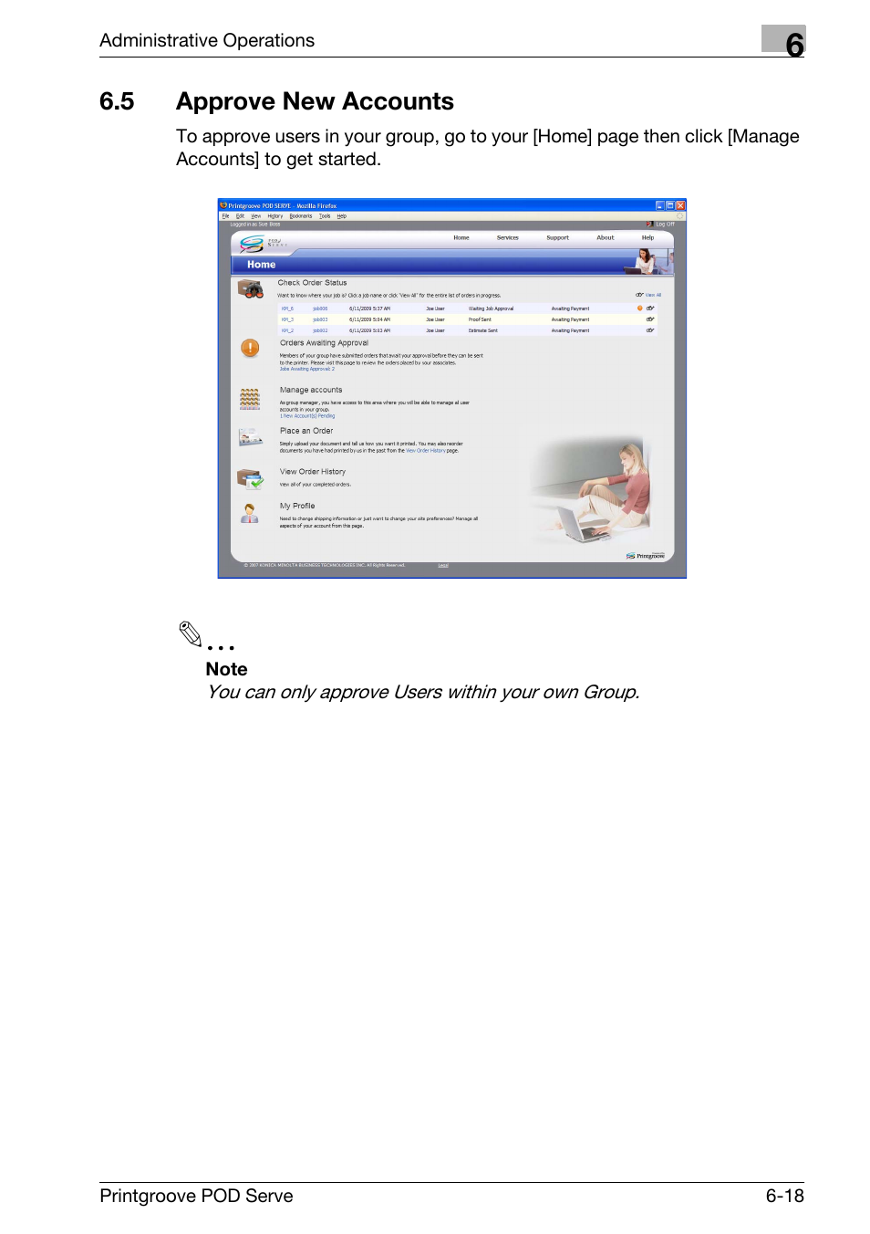 5 approve new accounts, Approve new accounts -18 | Konica Minolta Printgroove User Manual | Page 117 / 127
