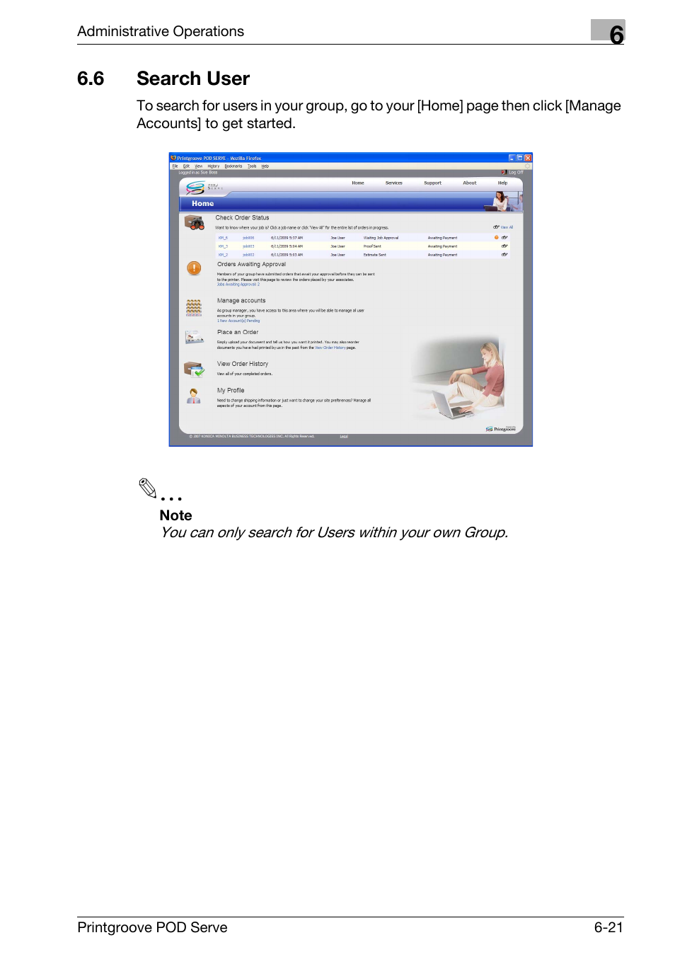 6 search user, Search user -21 | Konica Minolta Printgroove User Manual | Page 120 / 127