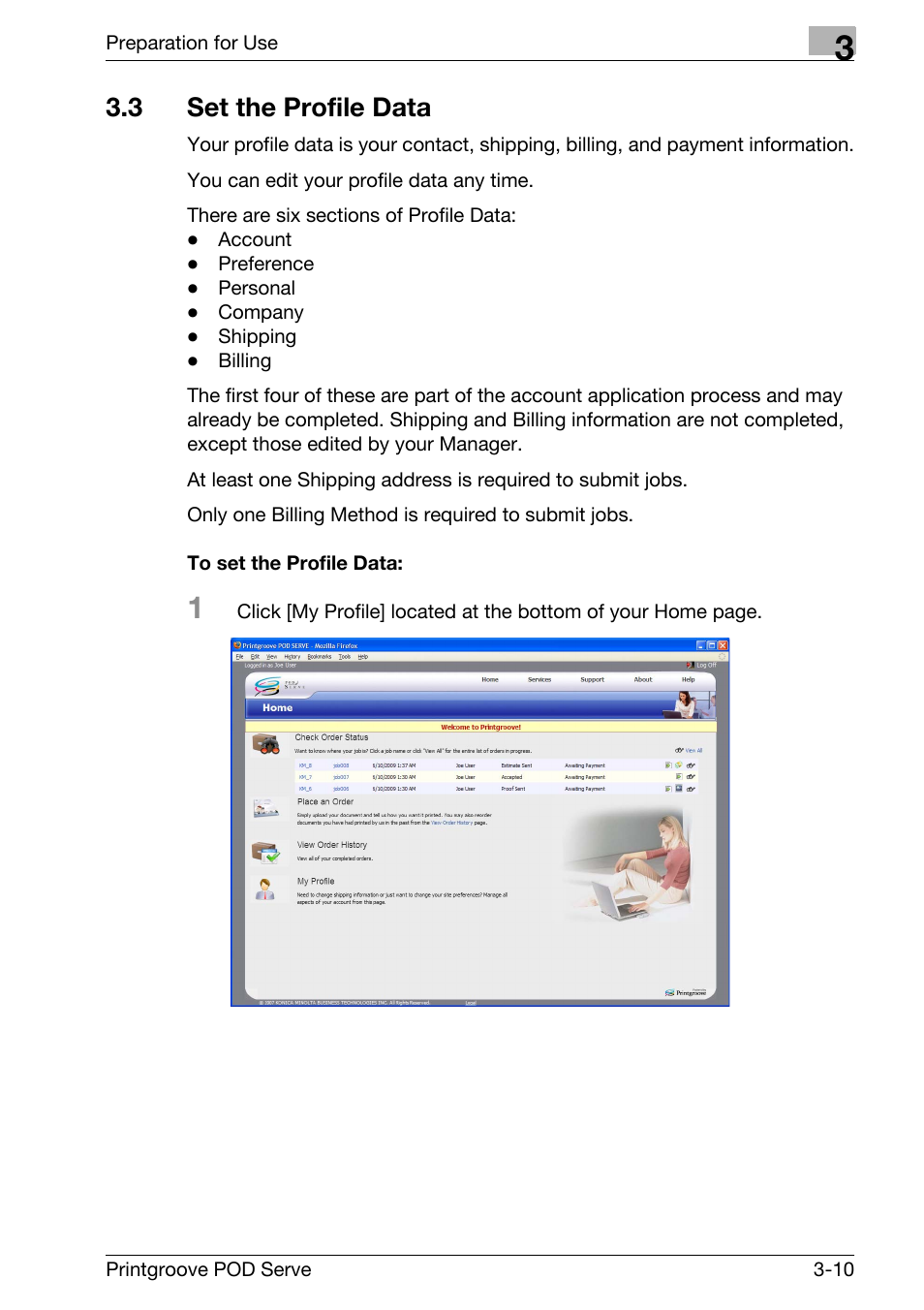 3 set the profile data, Set the profile data -10 | Konica Minolta Printgroove User Manual | Page 32 / 127