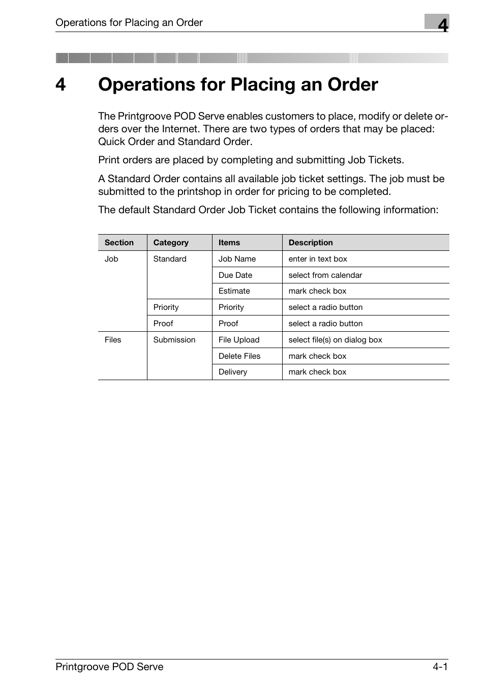 4 operations for placing an order, Operations for placing an order, 4operations for placing an order | Konica Minolta Printgroove User Manual | Page 53 / 127