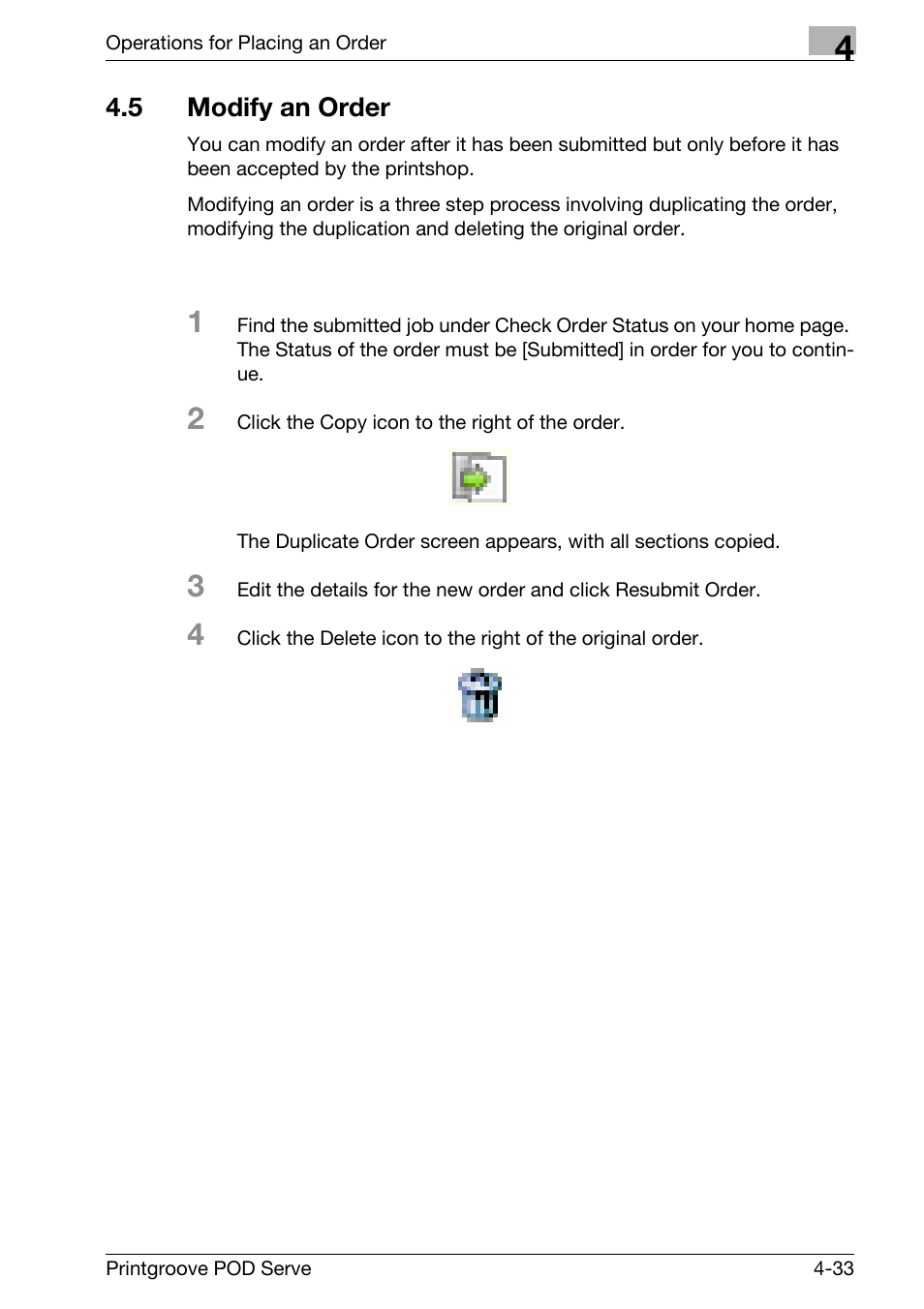 5 modify an order, Modify an order -33 | Konica Minolta Printgroove User Manual | Page 85 / 127