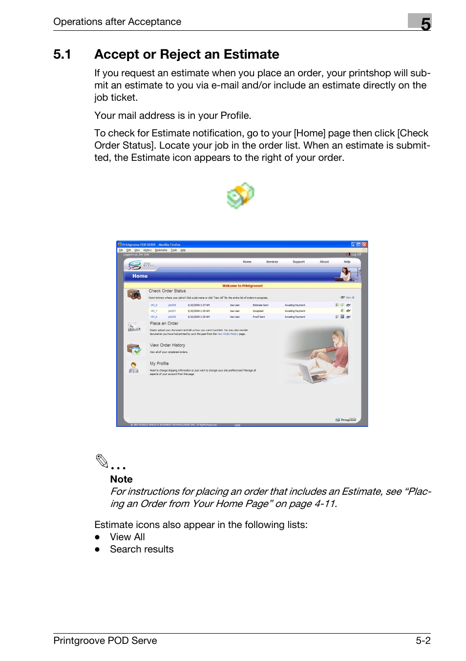 1 accept or reject an estimate, Accept or reject an estimate -2 | Konica Minolta Printgroove User Manual | Page 88 / 127