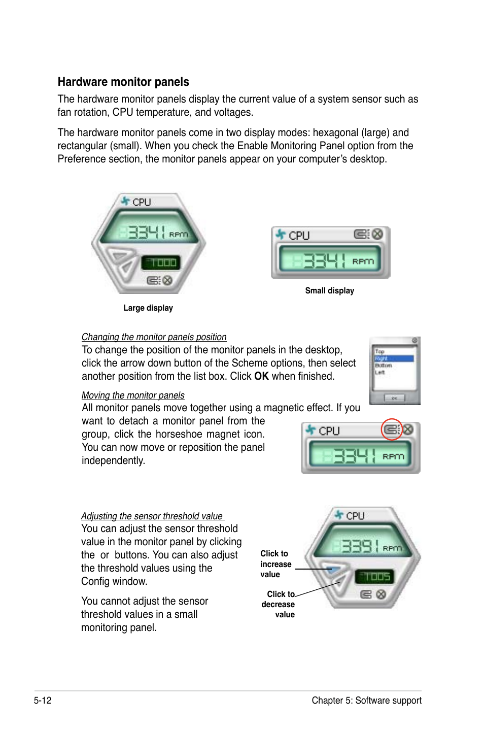 Hardware monitor panels | Asus Motherboard P5B-E User Manual | Page 118 / 158