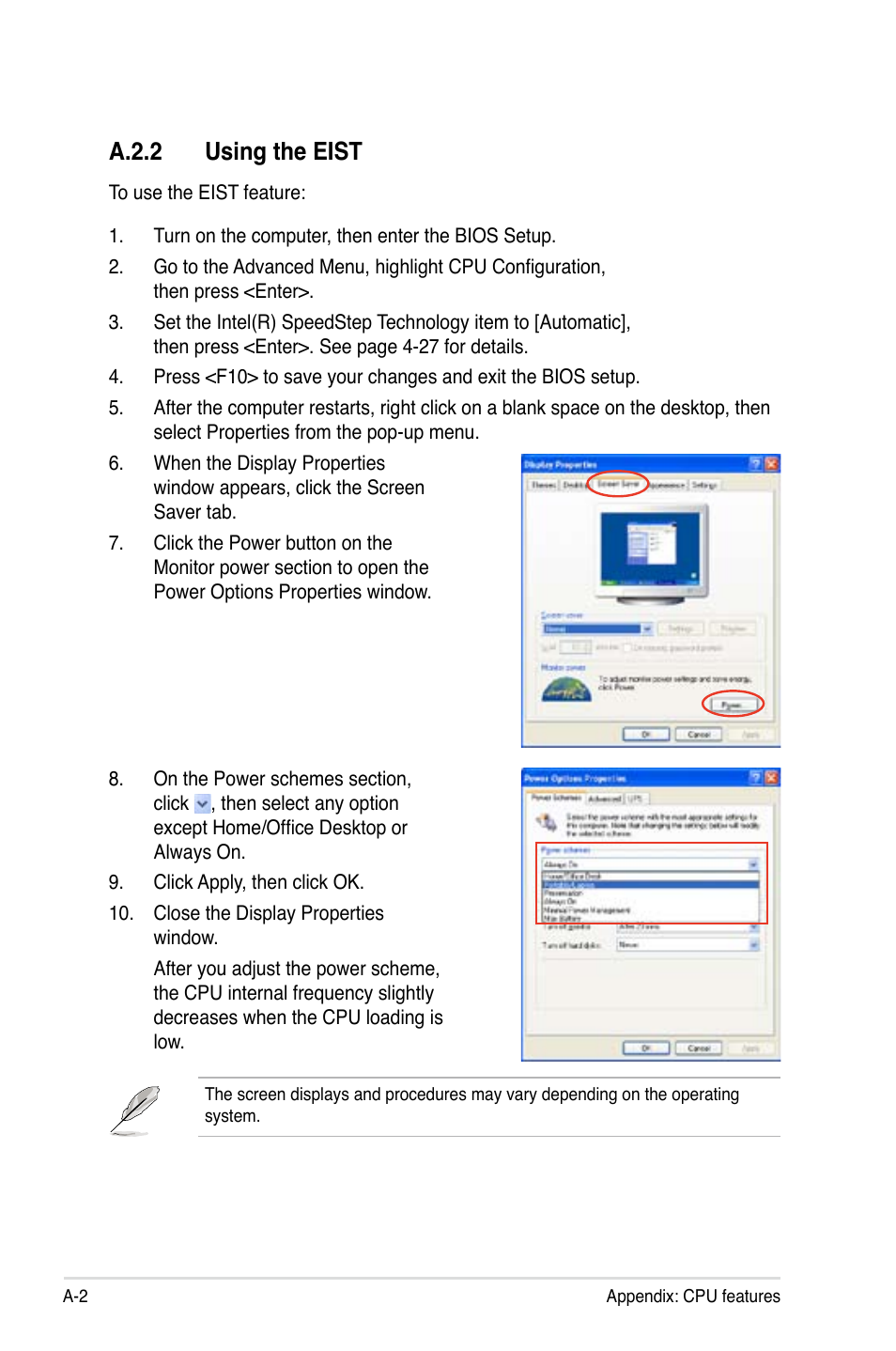 A.2.2 using the eist | Asus Motherboard P5B-E User Manual | Page 156 / 158