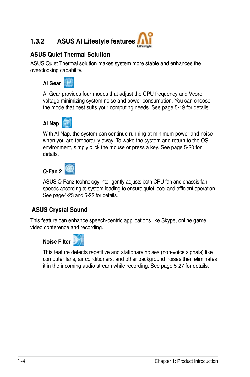 2 asus ai lifestyle features | Asus Motherboard P5B-E User Manual | Page 20 / 158