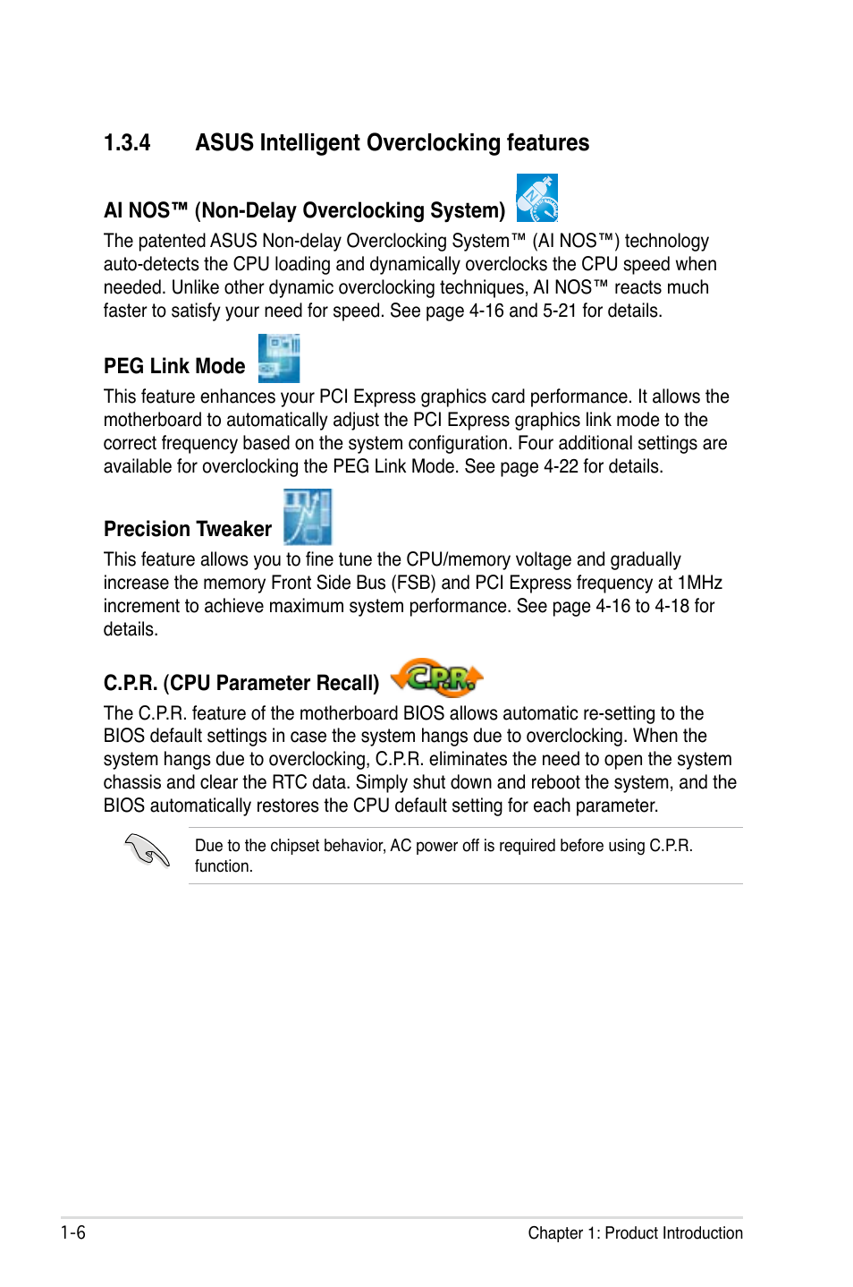 4 asus intelligent overclocking features | Asus Motherboard P5B-E User Manual | Page 22 / 158