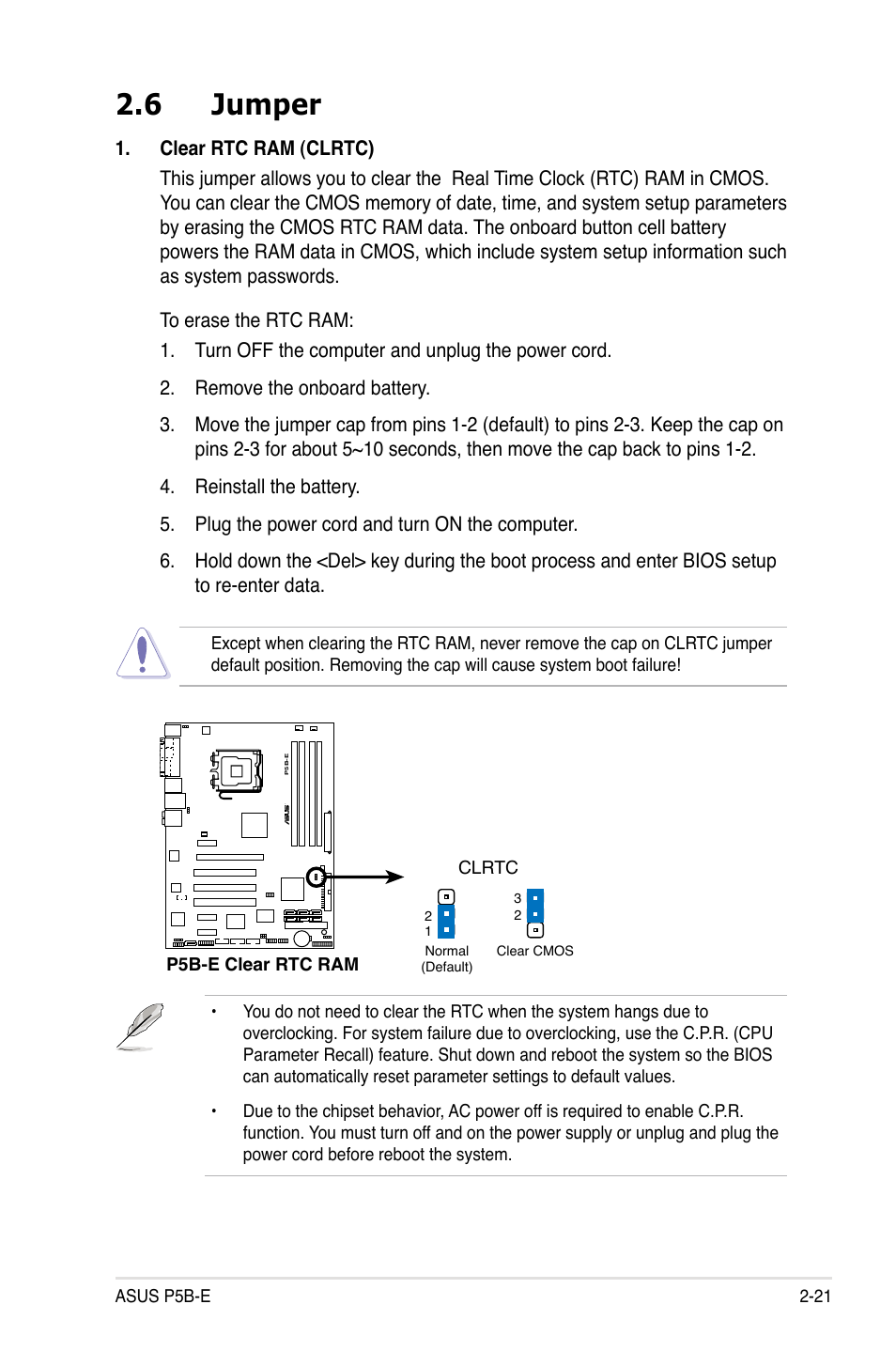 6 jumper | Asus Motherboard P5B-E User Manual | Page 45 / 158