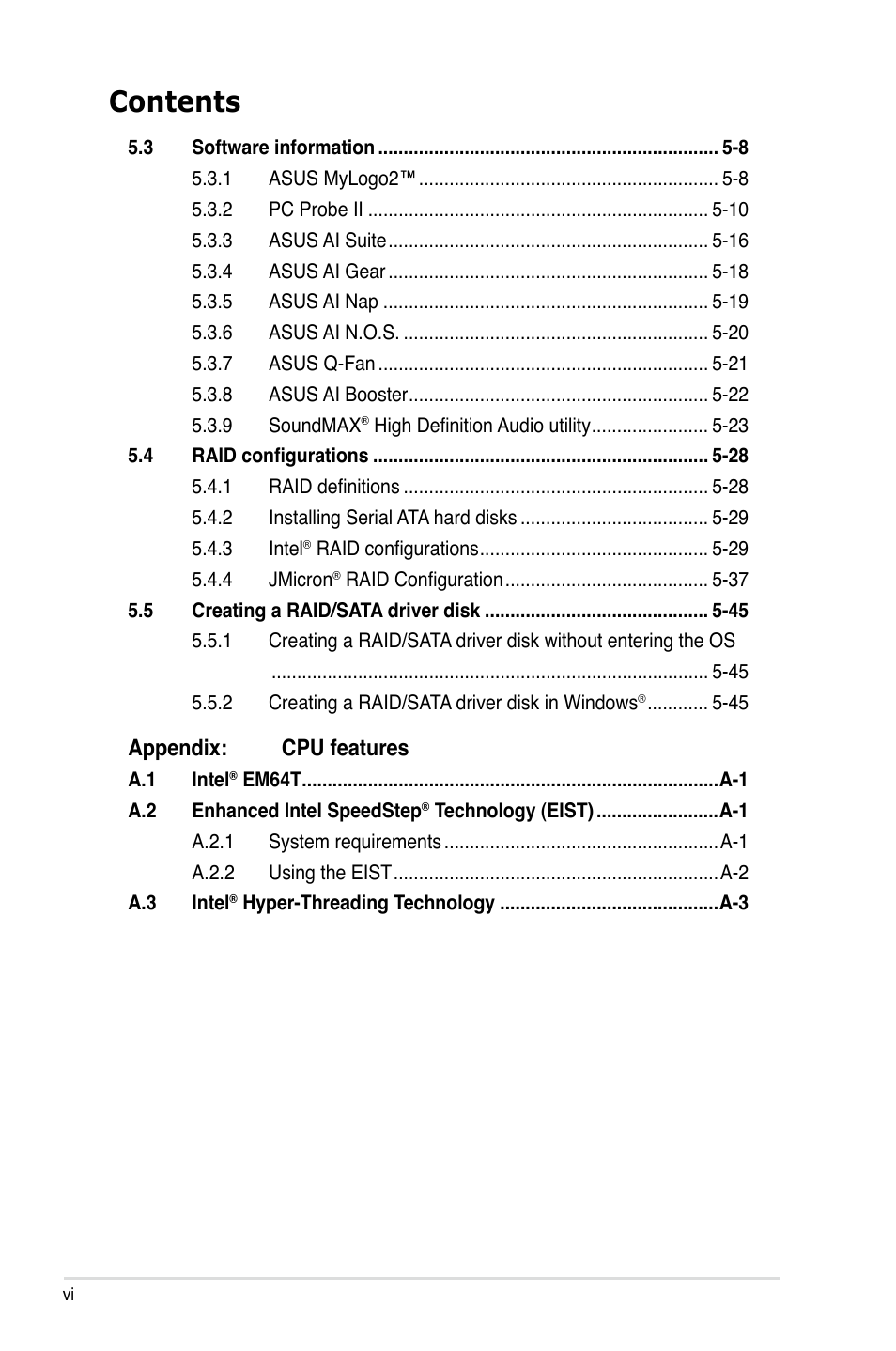 Asus Motherboard P5B-E User Manual | Page 6 / 158