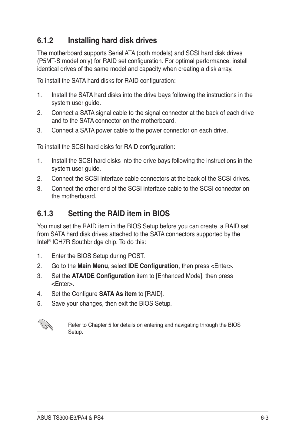 Installing hard disk drives -3, Setting the raid item in bios -3, 2 installing hard disk drives | 3 setting the raid item in bios | Asus TS300-PA4 User Manual | Page 131 / 204