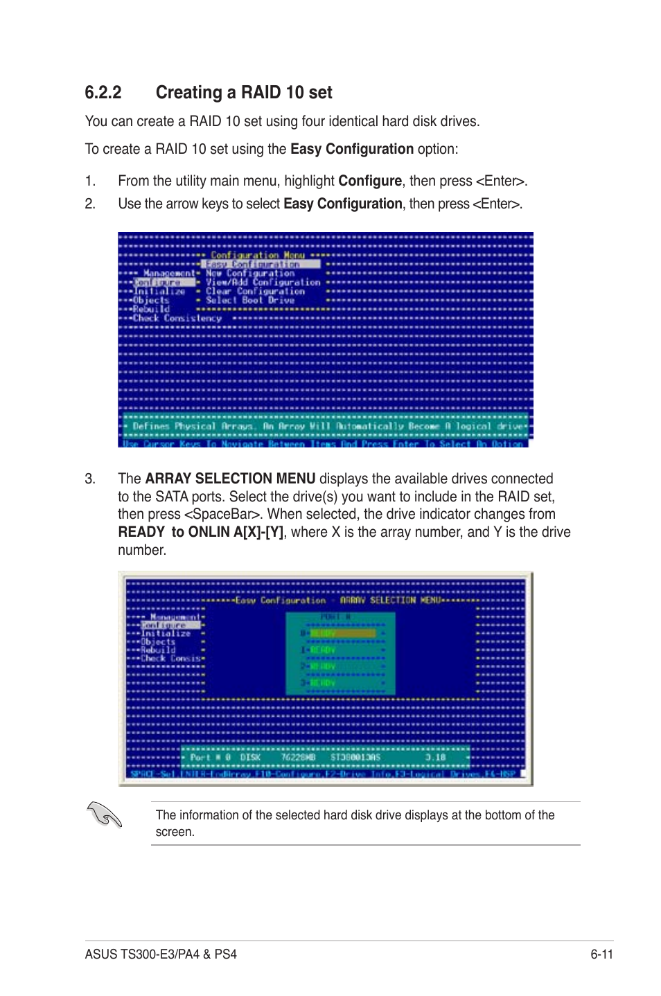 Creating a raid 10 set -11, 2 creating a raid 10 set | Asus TS300-PA4 User Manual | Page 139 / 204