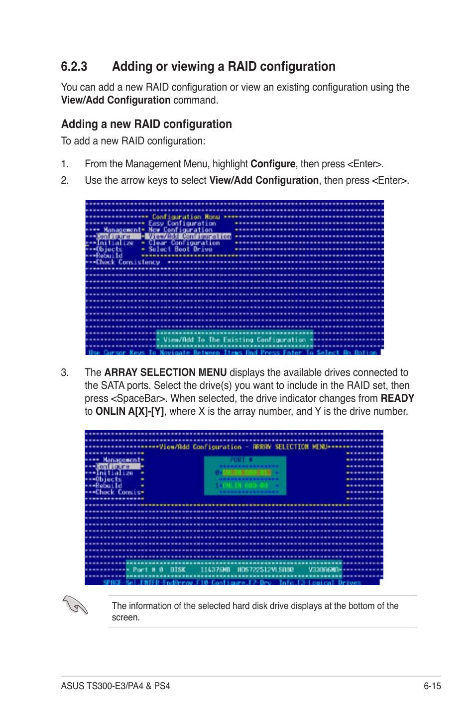 Adding or viewing a raid conﬁguration -15, 3 adding or viewing a raid conﬁguration | Asus TS300-PA4 User Manual | Page 143 / 204