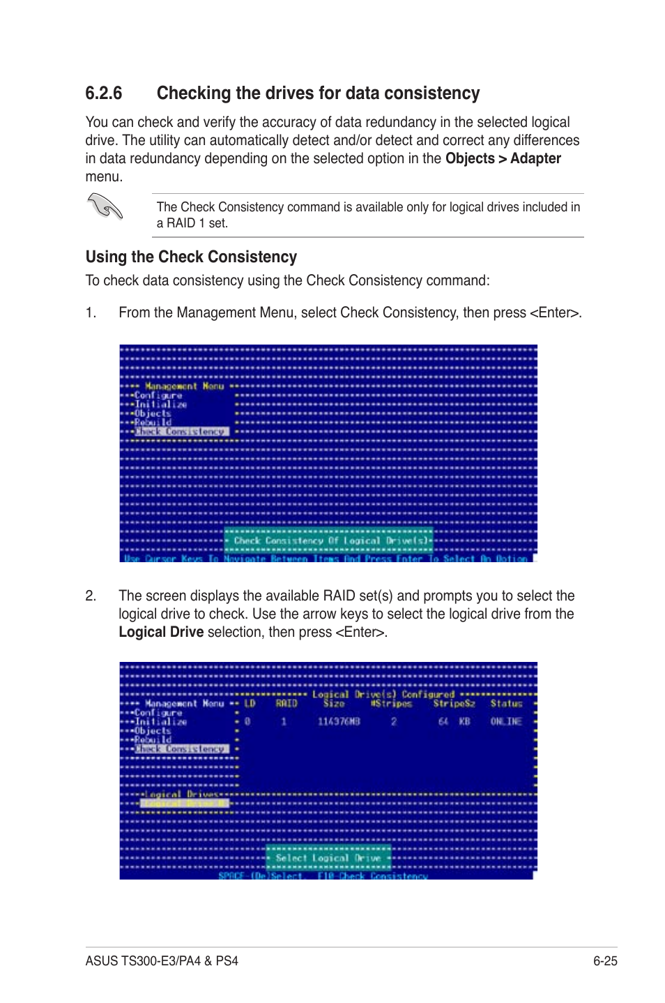 Checking the drives for data consistency -25, 6 checking the drives for data consistency | Asus TS300-PA4 User Manual | Page 153 / 204