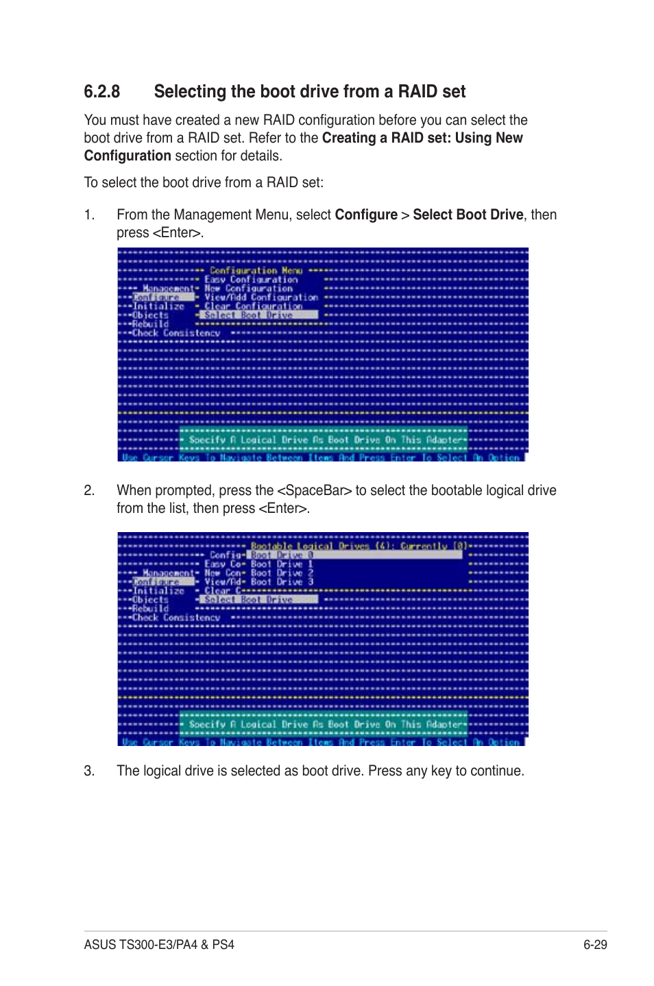 Selecting the boot drive from a raid set -29, 8 selecting the boot drive from a raid set | Asus TS300-PA4 User Manual | Page 157 / 204