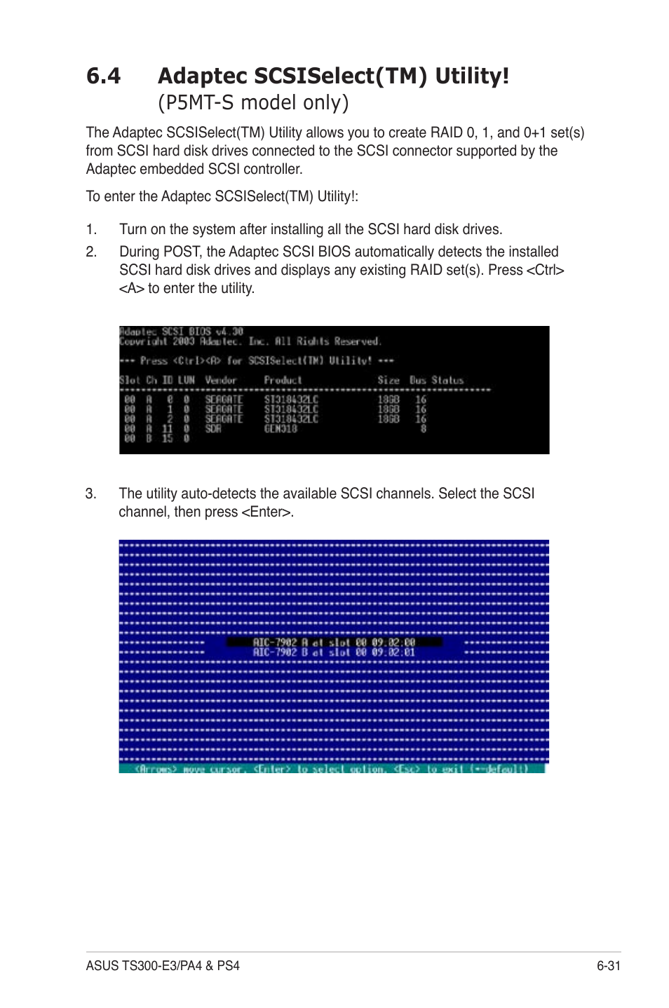 4 adaptec scsiselect(tm) utility, P5mt-s model only) | Asus TS300-PA4 User Manual | Page 159 / 204