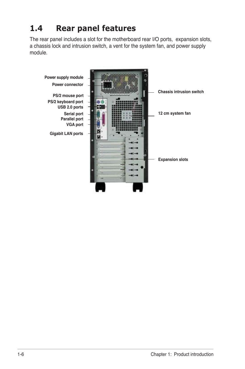 Rear panel features -6, 4 rear panel features | Asus TS300-PA4 User Manual | Page 16 / 204